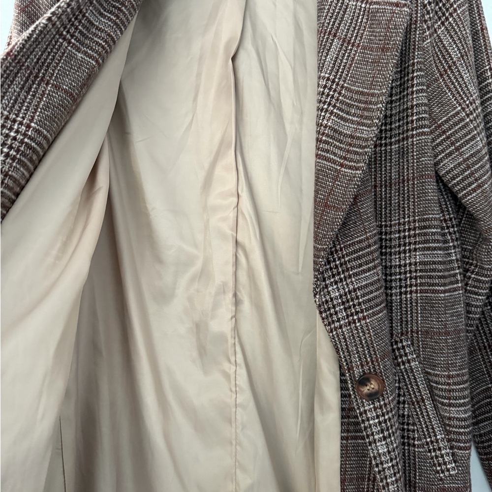 SHEIN Brown Plaid Long Trench Coat - Picture 11 of 11